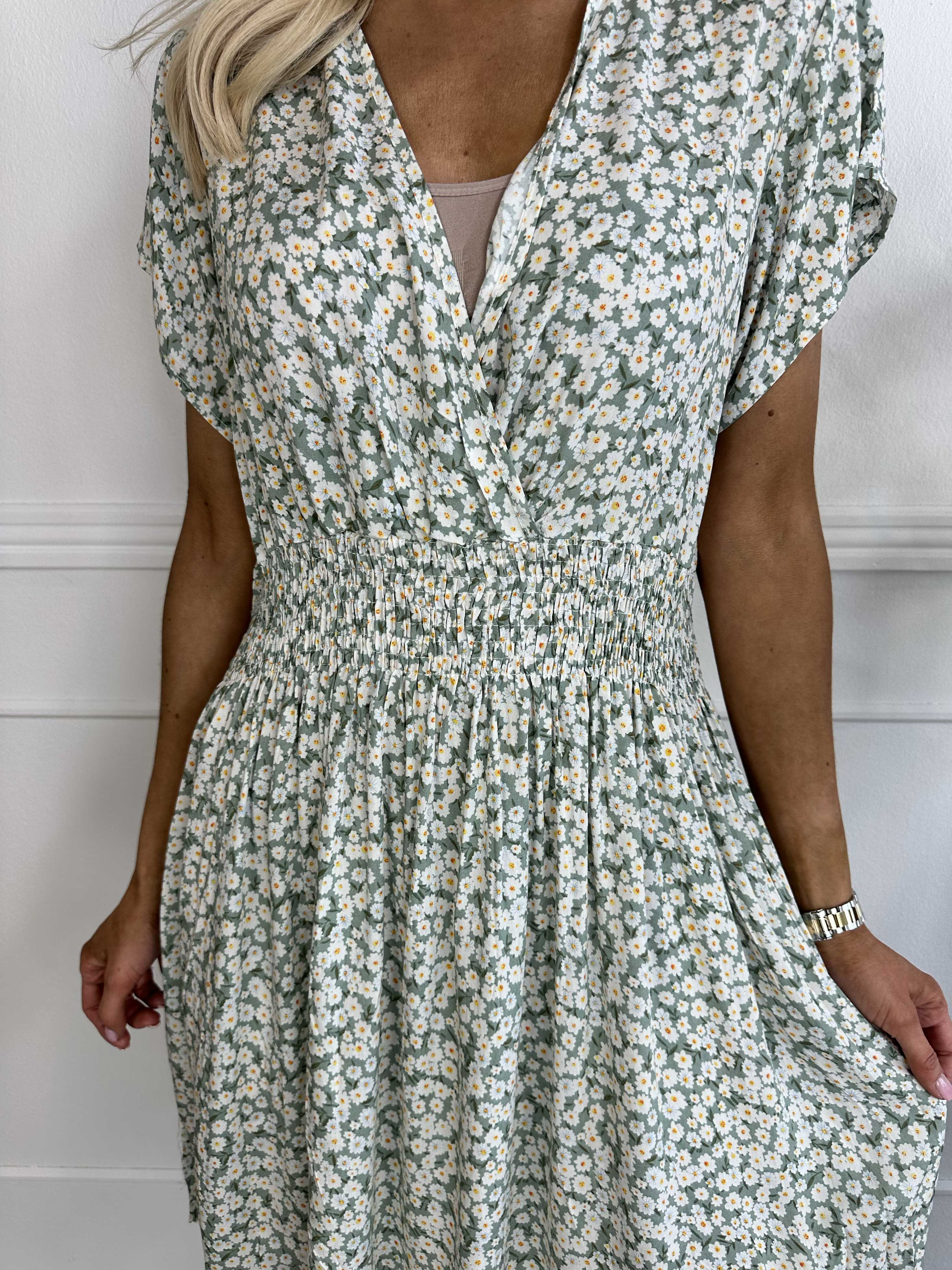 Clementine - Småblomstret kjole med elastik i taljen